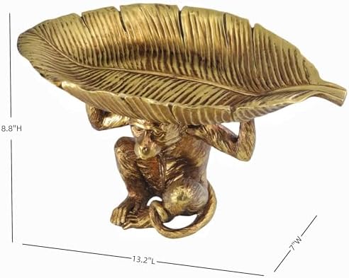 13.2'' L Monkey Fruit Tray Key Jewelry Dish Resin Statue Gold - Image 5
