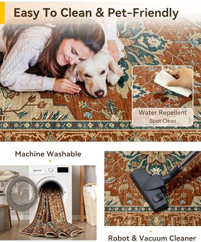 RELEANY Washable Area Rug, Large 10'x14', Red/Orange/Blue/Brown - Image 5