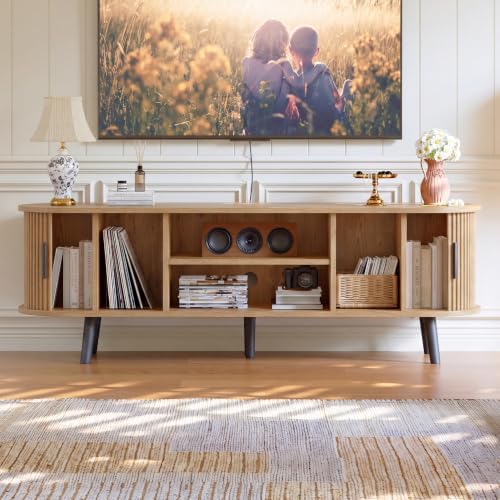ChooChoo 54" Mid Century Modern TV Stand with Fluted Sliding Doors - Image 5