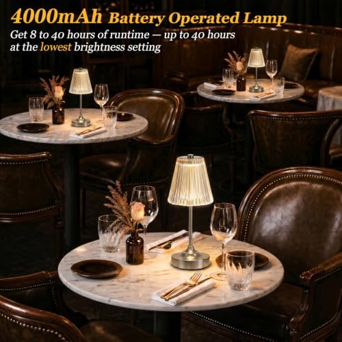 Silver Cordless Rechargeable Table Lamp, Touch Battery Powered Lamp, 3 Color Modes, Crystal Acrylic Lampshade, Portable Ambient Night Light for Desk, Bedroom, Living Room, Dining Room, Kitchen, Bar - Image 4