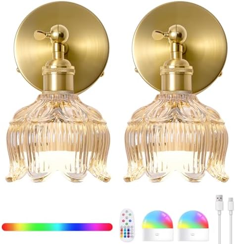 Vintage Battery Operated Wall Sconces: Set of 2 Rechargeable Wireless Decor by BlesULuk