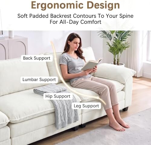Homall 158.6" Cloud Couch, Modular Sectional Sofa, White - Image 4