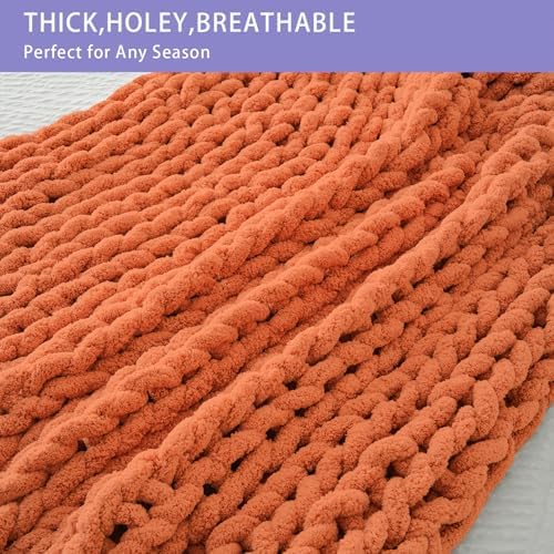 Bigacogo Chunky Knit Throw Blanket for Couch, 40x80 inches, Terracotta - Image 4