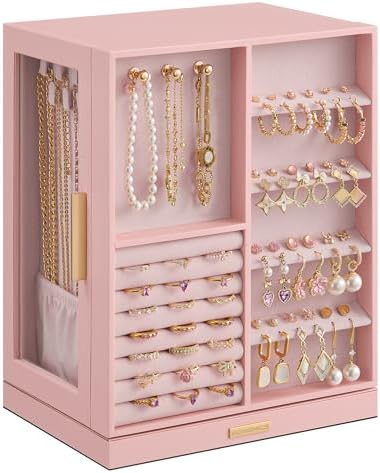 SONGMICS Jewelry Box Organizer, 360° Rotating, 5 Drawers, Jelly Pink by SONGMICSbySONGMICSHOME