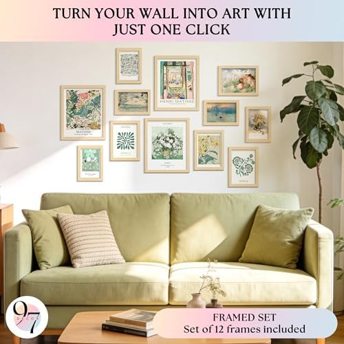 97 Decor Sage Green Boho Framed Wall Art, 12 Pcs Prints, Beige Frame - Image 3