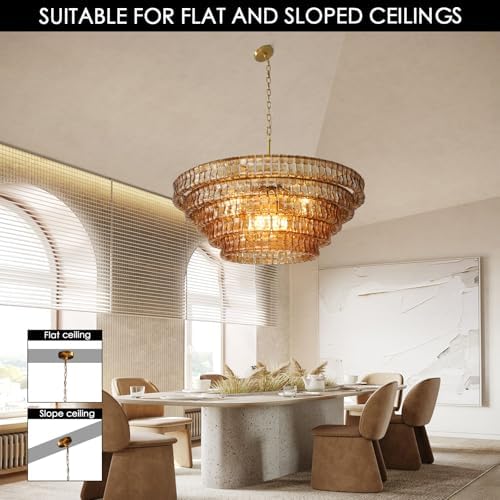 Large Chandelier, 48" Gold Chandelier for Dining Room, 8-Light Round Drum Kitchen Island Hanging Light Fixture Perfect for Living Room, Bedroom - Image 5
