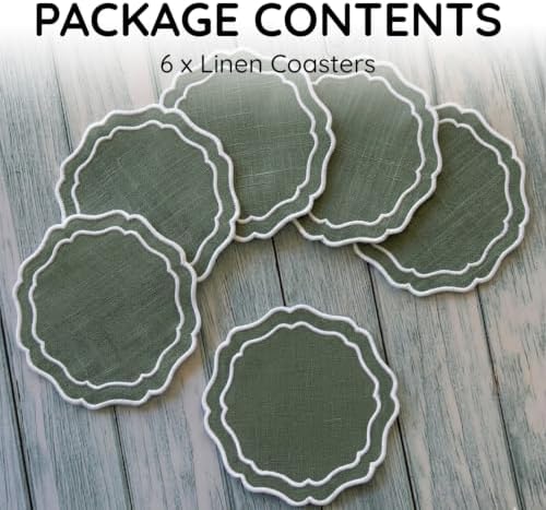 Linen Coasters for Drinks, Set of 6, 4.5 inch, Sage - Image 2