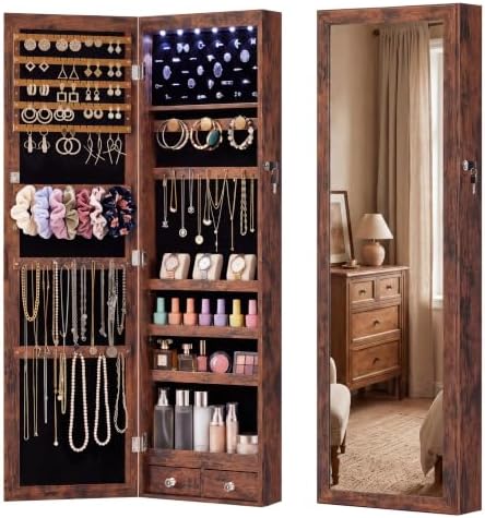 OLIXIS 6 LEDs Jewelry Organizers and Storage, Lockable Full Length Mirror by OLIXIS