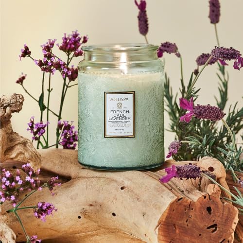 Voluspa French Cade Lavender Large Scented Candle Jar 18 Oz, 100 Hr Burn - Image 2