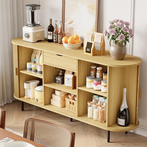 ONBRILL 63" Sideboard Buffet Cabinet with Storage Drawer & Shelves,Oak - Image 5