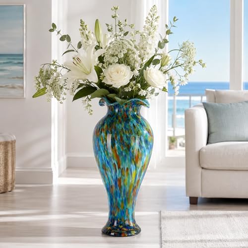 20" Tall Hand Blown Glass Vase – Pretty Ruffle Wide Mouth Decorative Flower Vase, for Modern Home Decor, Ideal Centerpiece for Living Rooms, Wedding & Home Decor - Image 2