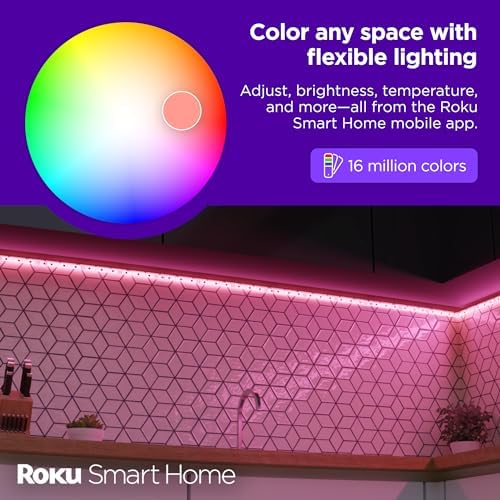 Roku Smart LED Light Strip, 16.4ft - Color Options with Adjustable Brightness & Temperature - Peel & Stick WiFi Smart Strip Lights Works with Roku Voice, Alexa & Google Assistant - Smart Home Products - Image 2