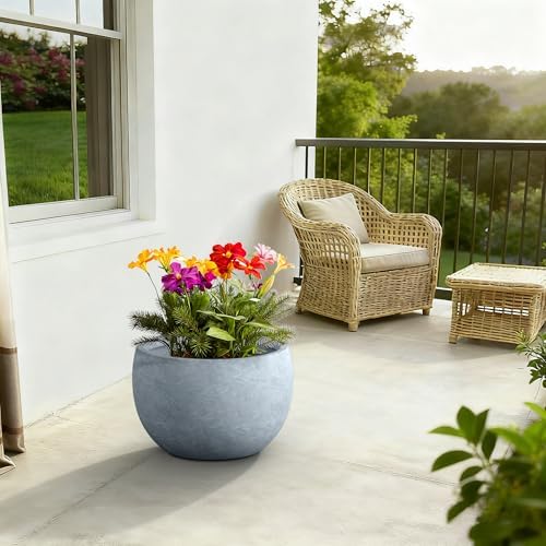 Kante Large Round Bowl Blue Gray Concrete Planter 20" Dia, Outdoor - Image 5
