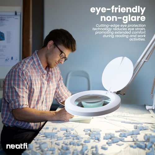 Neatfi LED Magnifying Lamp with Clamp | 2.25x Magnification | 120 SMD LEDs | 1,200 Lumens | 12W | Adjustable Color Temperature Desk Lamp Magnifier (White-3, 5-Diopter) - Image 5