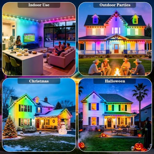 200FT Permanent Outdoor Lights RGB+IC, IP67 Waterproof Lighting, Outdoor Lights App ControlRemote with 16 Million Colors for Outdoor Decor, Garden Decor, Holiday, House, Party, Smart - Image 5
