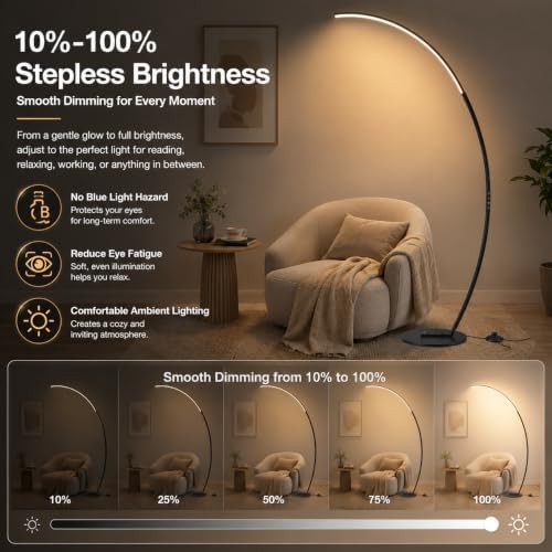LED Floor Lamps for Living Room with 3 Color Temperatures, Super Bright 2500LM Arc Floor Lamps, Modern Standing Tall Lamp with Remote Control Reading Floor Lamp for Bedroom Office Classroom - Image 5