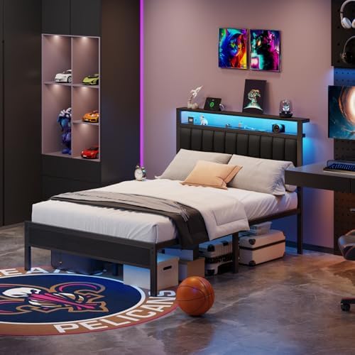 Furnulem Queen Size Bed Frame with Charging Station and LED Lights - Image 5