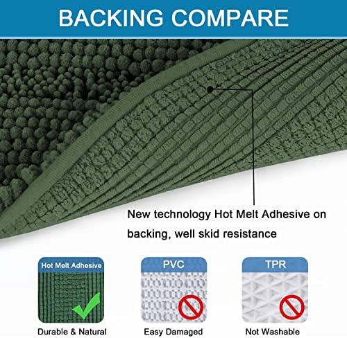 H.VERSAILTEX Bathroom Rugs Bath Rugs for Bathroom Non Slip Bath Mats Extra Thick Chenille Striped Rug 17" x 24" Absorbent Soft Shaggy Washable Dry Fast Bath Mats for Bath Room Floor - Bronze Green - Image 4