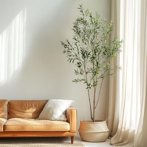 Erimda 8FT Artificial Olive Tree Tall Faux Silk Plant Tall Faux Olive Tree with Natural Wood Trunk & Lifelike Fruits Fake Potted Tree or Home Office Decor - Image 2