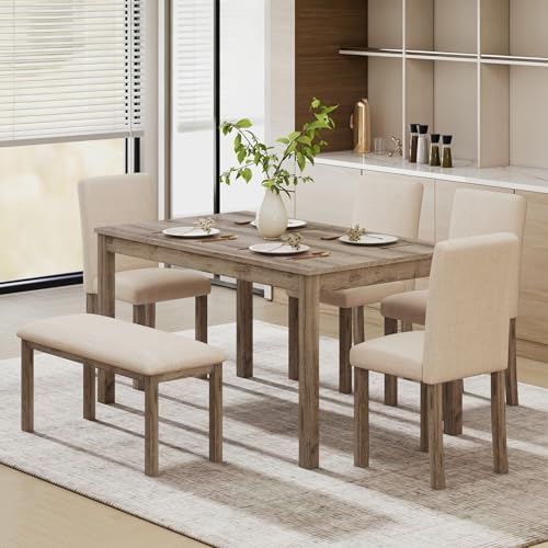 Zevemomo 6-Piece Solid Wood Dining Table Set, Wooden Legs Table Set, Brown by Zevemomo