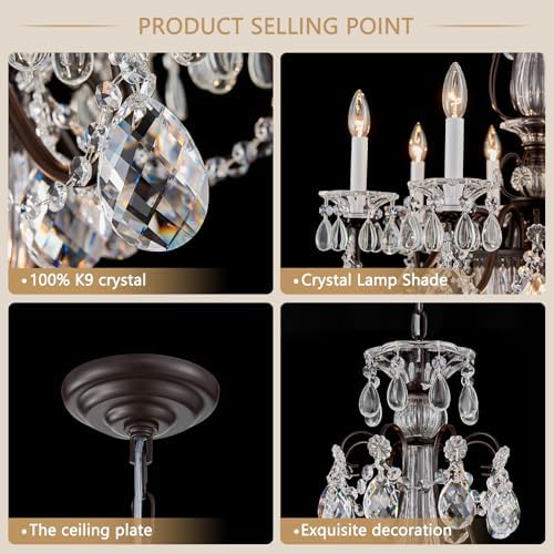 Vintage Dining Room Crystal Chandelier, 8‑Light Brown Candelabra Pendant Ceiling Light Fixture Over Table, Maria Theresa Chandelier for Living Room Bedroom Foyer Hallway Staircase - Image 5