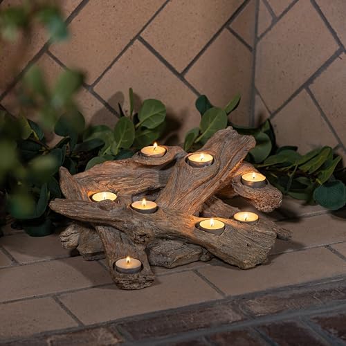 Plow & Hearth Faux Driftwood Fireplace Candle Holder, Resin Log Insert for Fireplace Decor, Holds 8 Fireplace Candles for Inside Fireplace, Coastal Beach Cozy Living Room Fireplace Decorations - Image 4
