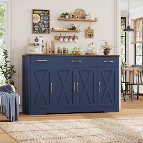 HOSTACK Kitchen Buffet Sideboard Storage Cabinet, Coffee Bar Cabinet, Blue - Image 5