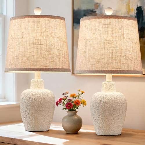 Table Lamps for Bedroom Set of 2 Farmhouse Table Lamps for Living Room 21" Rustic Cottage Jar-Shaped Bedside Lamp for Nightstand with Natural Beige Finish,Bulbs Not Included by HUITICO