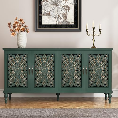 ARTPOWER 61.8" Hollow Carved Accent Cabinet with 4 Doors for Living Room by PowerofArtBetterforLife