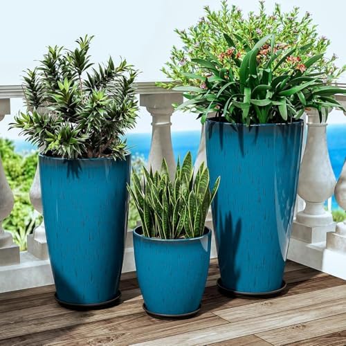 QCQHDU 24,21,11 inch Large Planters with Drainage Hole & Saucer, Set of 3 Plant Pots Tall Planter for Indoor & Outdoor Plants Home Modern Decor - Image 2