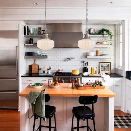 Vintage Milk Glass Pendant Light Fixtures, 10.63" Milk Glass Chandelier, Brushed Nickel Pendant Lights Kitchen Island, Milk Glass Pendant Light for Kitchen Island Lighting, Dining Room & Entryway - Image 4