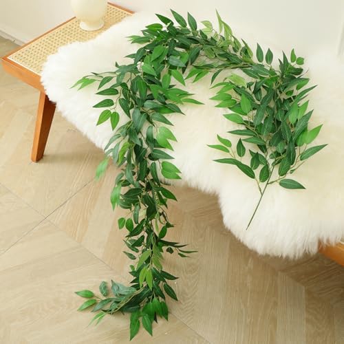 Artificial Italian Ruscus Vines, 3Pcs/75 Silk Vine Garland with Green Leaves, Fake Hanging Plants Greenery Decor for Home, Bedroom, Wall, Party, Wedding Decoration(75inch/3pcs/Vines) - Image 6