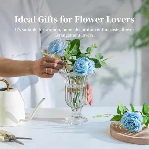 Glasseam Ribbed Glass Vase for Flowers, 7.5in Tall Vases for Centerpieces, Modern Crystal Clear Vase Set of 12, Decorative Flower Vases for Decor, Fluted Footed Urn for Wedding Dining Table Decoration - Image 5