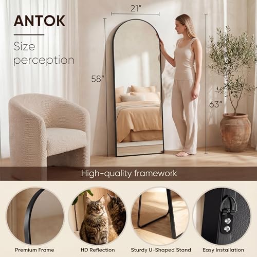 Antok 58" x21” Arched Full Length Mirror, Floor Mirror with Stand,Black - Image 3