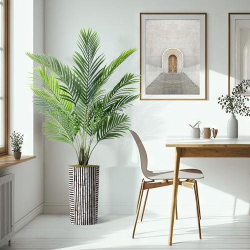Artificial Tree in Black and Brown Striped Planter, Fake Areca Tropical Palm Silk Tree for Indoor and Outdoor Home Decoration - 66" Overall Tall (Plant Pot Plus Tree) - Image 6