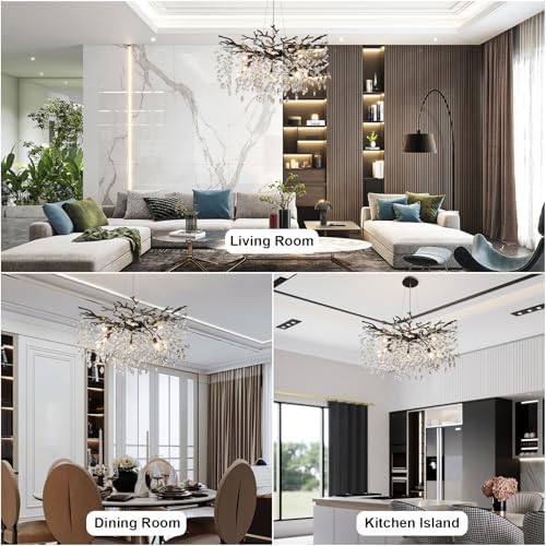 YUYI 30" Black Crystal Chandelier, 10-Light Tree Branch Chandelier for Dining Room, Luxury Round K9 Crystal Raindrop Chandeliers Light Fixture for Living Room Foyer Entryway Bedroom Kitchen - Image 2