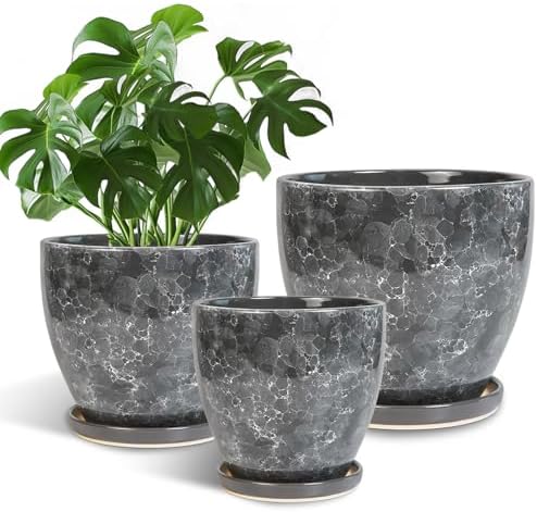 Ceramic Pots for Plant, 10+8+6 Inch Modern Flower Pot Indoor, Grey by EPFamily