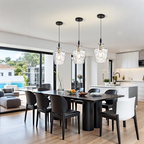Hammered Glass Pendant Light for Kitchen Island 1 Pack Black Gold 8 Inch - Image 2