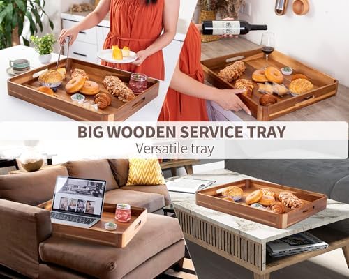Large Wooden Ottoman Tray, Great 22"x18" Rectangle Trays for Big Ottoman Counter, Huge Kitchen Wood Serving Tray Round Corner, Living Room Coffee Table Decor Centerpiece Organizer Trays - Image 6