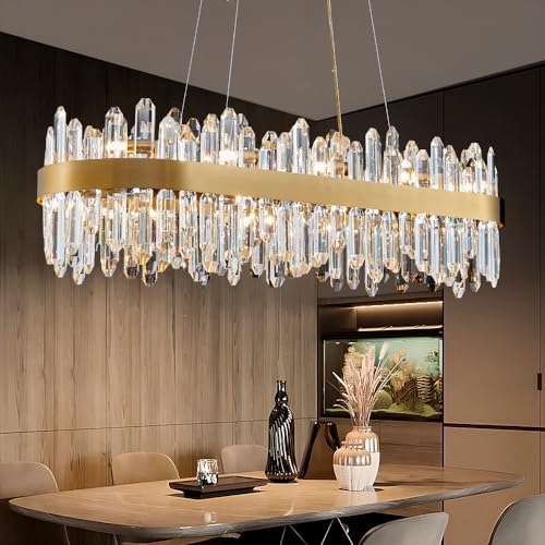 Gold Oval Crystal Chandelier L35.4 inch, 20-Lights Gold Chandeliers Modern Crystal Chandelier Pendant Light Fixture G9 Lights Pendant Ceiling Light for Dining Living Room Kitchen Island by LIZZTREE