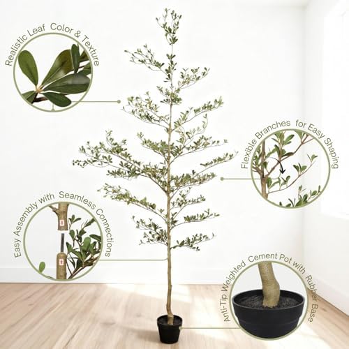 7FT Artificial Olive Tree, Faux Plants Indoor, Fake Tree with Black Pot - Image 4