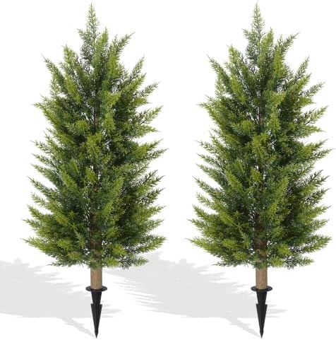 DREAMLOOM 3ft UV-Resistant Artificial Cedar Topiary Tree Faux Cypress Outdoor Fake Pine Plant Shrubs Bushes for Home Garden Porch Entryway, Set of 2 by dreamloom