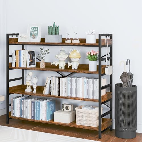 HCHQHS 4 Tier Bookshelf, Adjustable Industrial Bookcase, Vertical Tall Book Shelf, Wood and Black Metal Open Bookshelves for Home Office, Living Room, Bedroom - Image 6