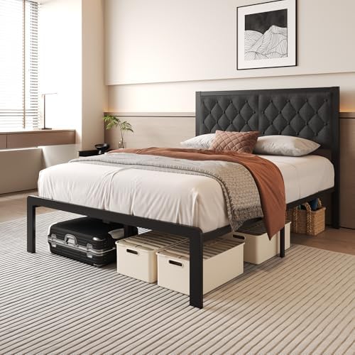 Fluest Full Bed Frame with Headboard Linen Upholstered Bed Frame Platform,All Metal Slats Support Platform Bed Frame with Storage Space,Easy Assembly,Noise Free,No Box Spring Needed,Grey - Image 6