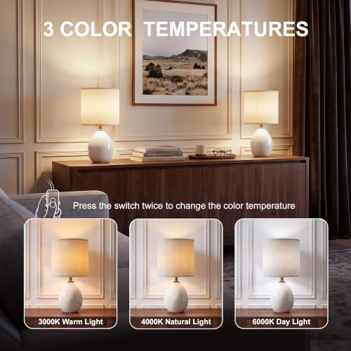 Dawnwake 17.7" Ceramic Table Lamps Set of 2 for Living Room Bedroom, White - Image 3