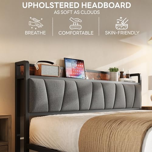 LIKIMIO Full Size Bed Frame with Storage Headboard and Charging Station - Image 4