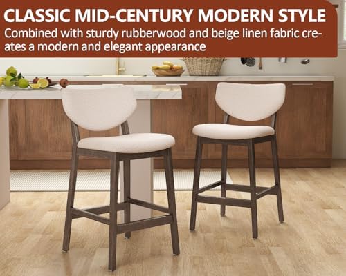 PrimeZone 26 Inch Kitchen Counter Height Barstools Set of 6, Walnut & Beige - Image 5