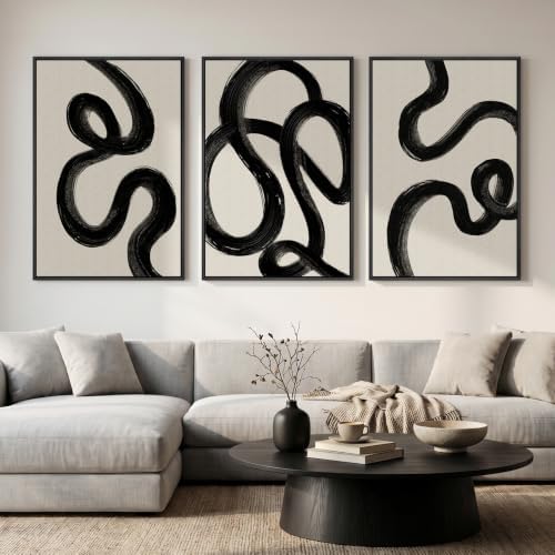 Large Framed Black and White Abstract Wall Art for Living Room, 24x36 In by Cuspin