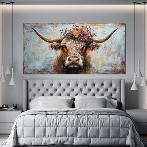 Canvas Wall Art Decor Artwork for Wall Decor Highland Cow Wall Art Prints Wall Art Picutures for Living Room Large Vintage Wall Art Decorations Art Work for Walls Home Bedroom Office Decor 24" X 48" - Image 6