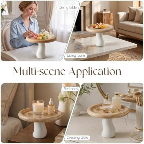 SAMAH Natural Marble Tray, Art Fruit Bowl for Kitchen Counter, Living Room, Vanity, Coffee Table Decor, Mushroom Jewelry Tray for Trinkets, Perfume, Keys, Housewarming Gifts New Home (Yellow) - Image 4